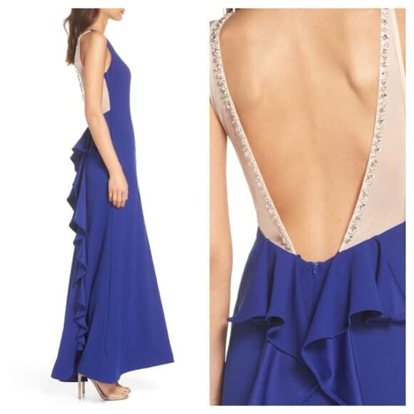 Sequin Hearts Beaded Ruffle Back Scuba Gown Sz 1 - Picture 8 of 8
